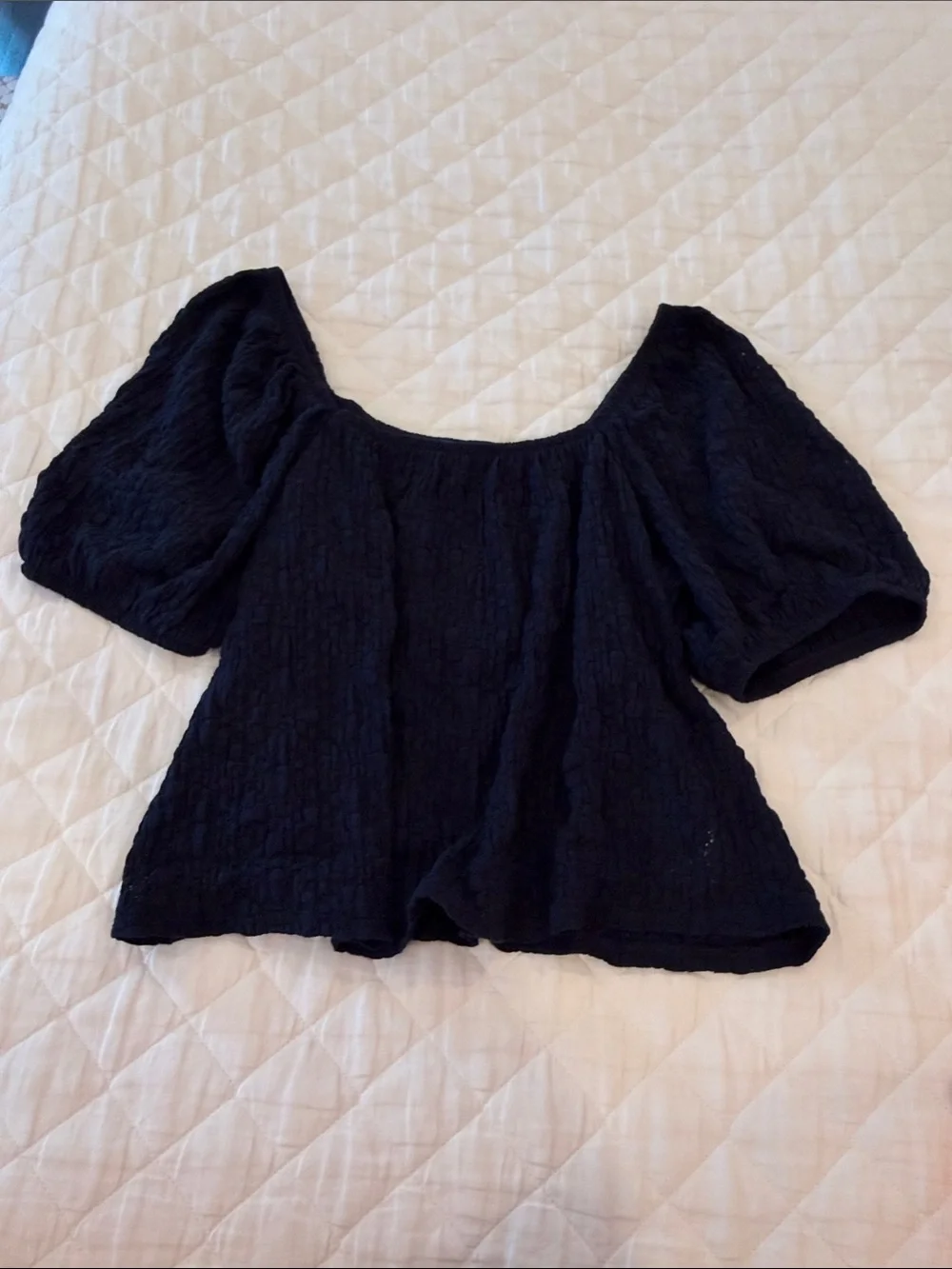Old Navy Black Textured Puff-Sleeve Square Neck Top
